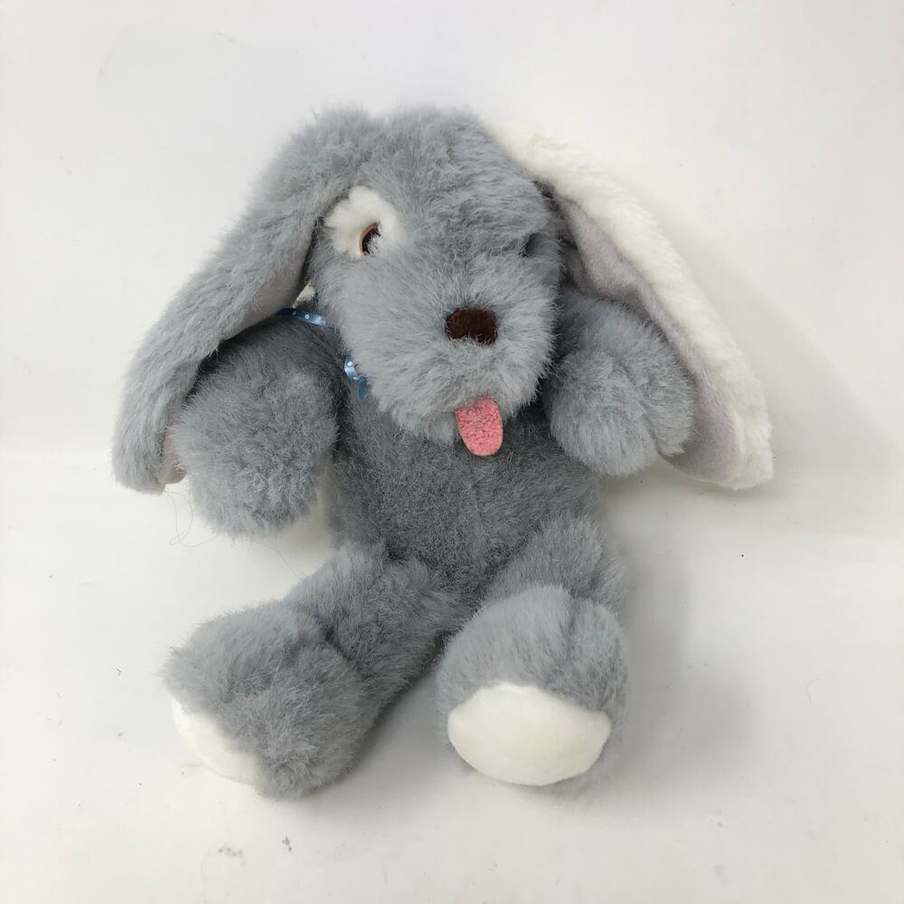 Commonwealth Puppy Plush 10" Gray White Long‎ Ear Dog Pink Tongue VTG 1990